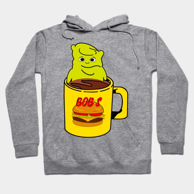 Burger Bob’s Coffee Mug With Melted Kuchi Kopi Illustration Hoodie by ShyGirlMerchant